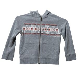 Pendleton Hoodie Kids 5/6 Gray Southwestern Full Zip Geometric Raglan Sweatshirt